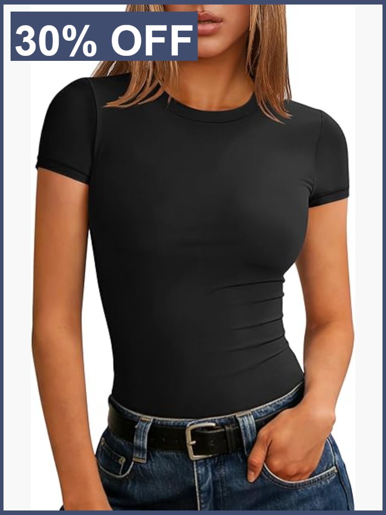 Double Lined Crewneck T Shirt Basic Tight Workout Tee Y2k Style